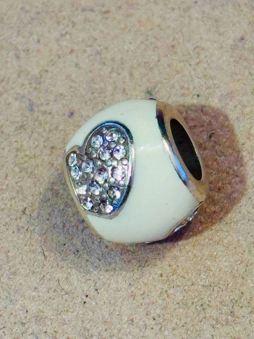 Brighton Blissful Heart bead White enamel Clear crystal big hearts Retired